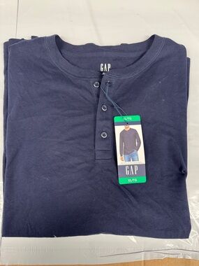 GAP Men’s Navy Long Sleeve Henley Shirt - Button Placket